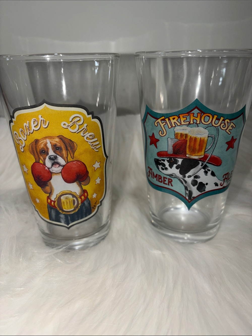 Decorative Dog-Themed Pint Glasses - Yellow & Teal Accents